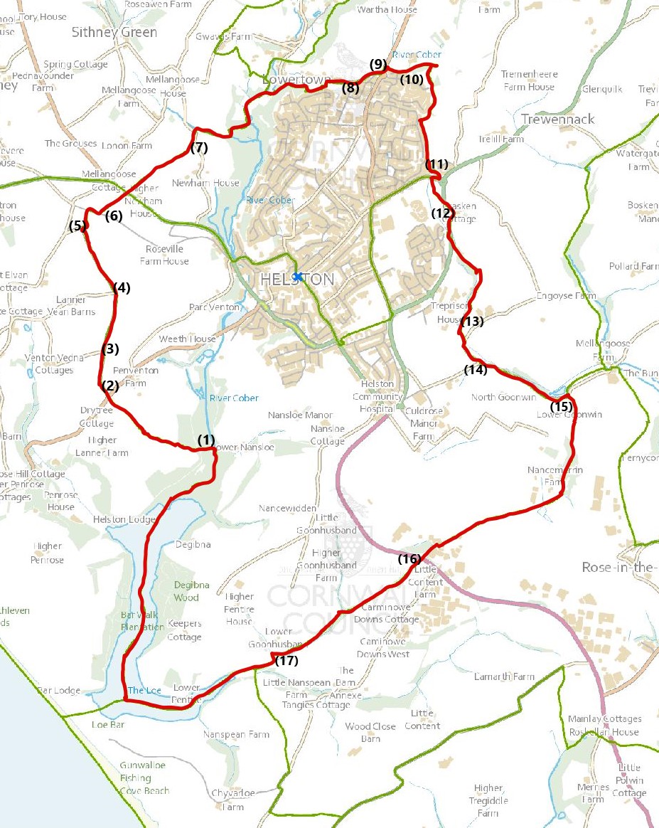 Map of Helston Boundary Stones